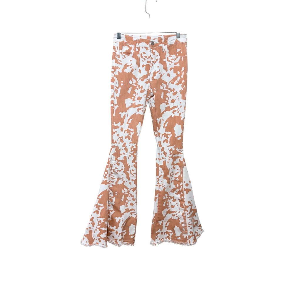 Saints & Hearts Orange White Cow Print Flare Jeans‎ Bell Bottom Western Small